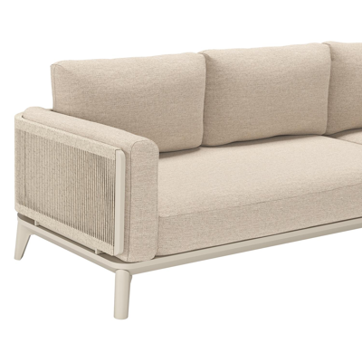 Mosa loungehoek in beige aluminium en beige gedraaide ronde wicker met rustic weather+ softtouch kussens