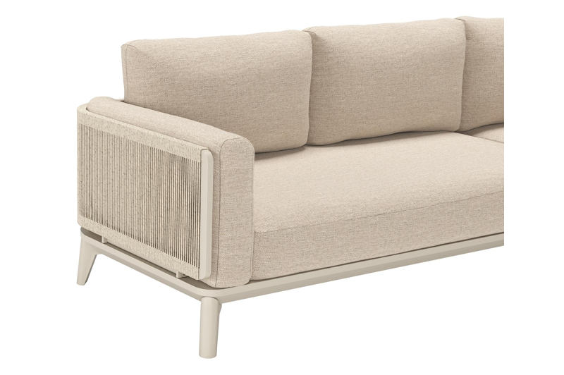 Mosa loungehoek in beige aluminium en beige gedraaide ronde wicker met rustic weather+ softtouch kussens
