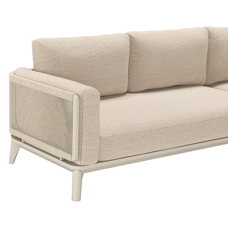 Mosa loungehoek in beige aluminium en beige gedraaide ronde wicker met rustic weather+ softtouch kussens