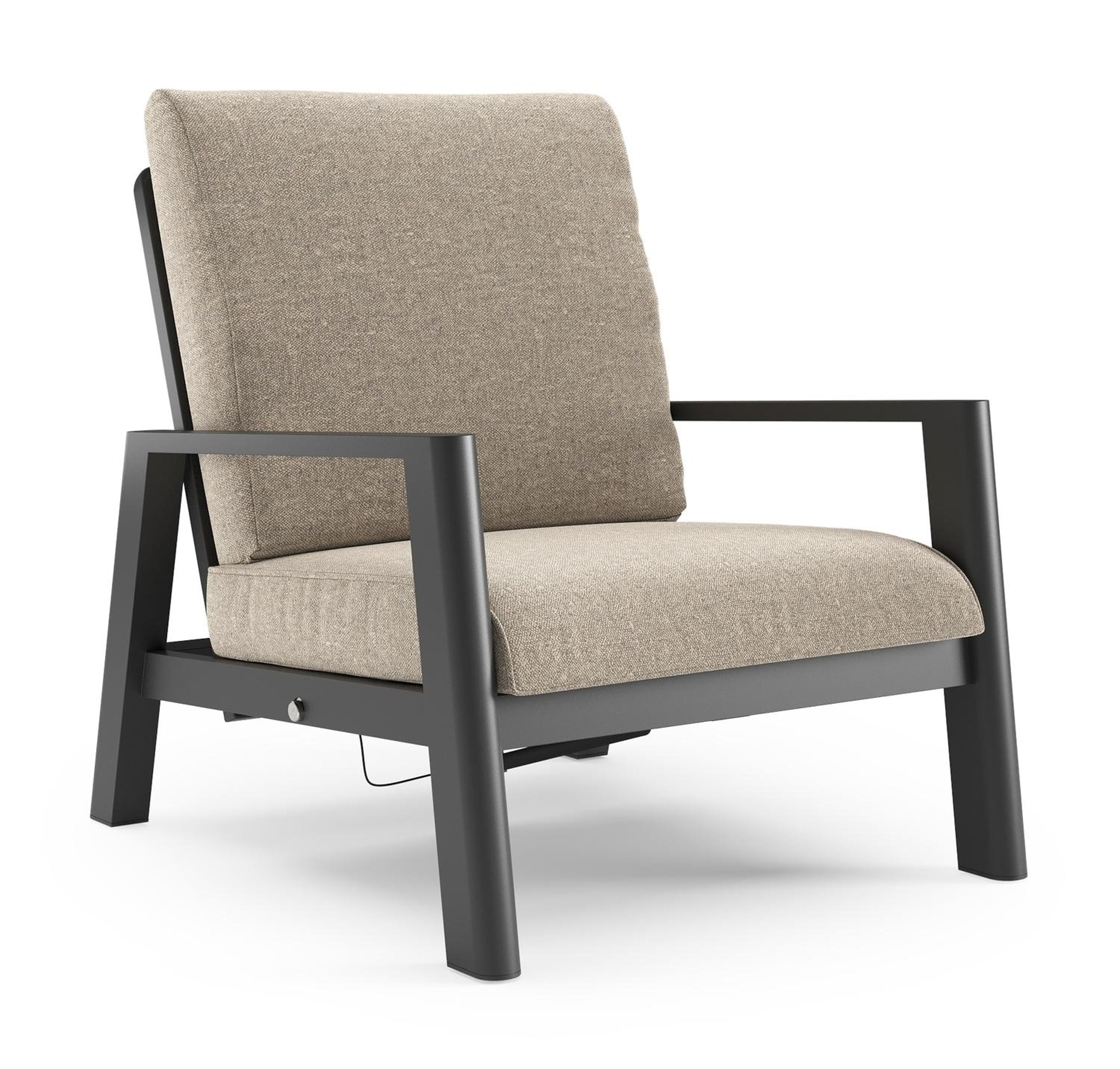 Cirello loungestoel in zwart aluminium met chartres pewter all weather sunbrella® luxe kussen