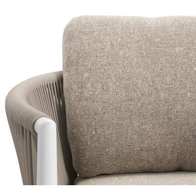 Chaise de jardin Organo en aluminium beige et corde luxe plate tissée verticalement beige avec coussin en All Weather Sunbrella® Luxe Chartres Pewter