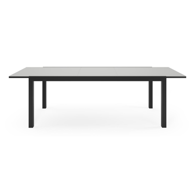 Oviedo tuinset met verlengbare tafel in zwart aluminium en grijs glas tafelblad met 8 stapelbare Oviedo tuinstoelen