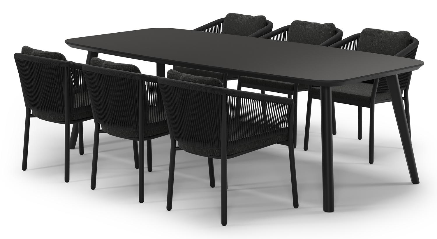 Mosa tuinset in zwart aluminium en notte minerale sintered stone met 6 Gerona tuinstoelen