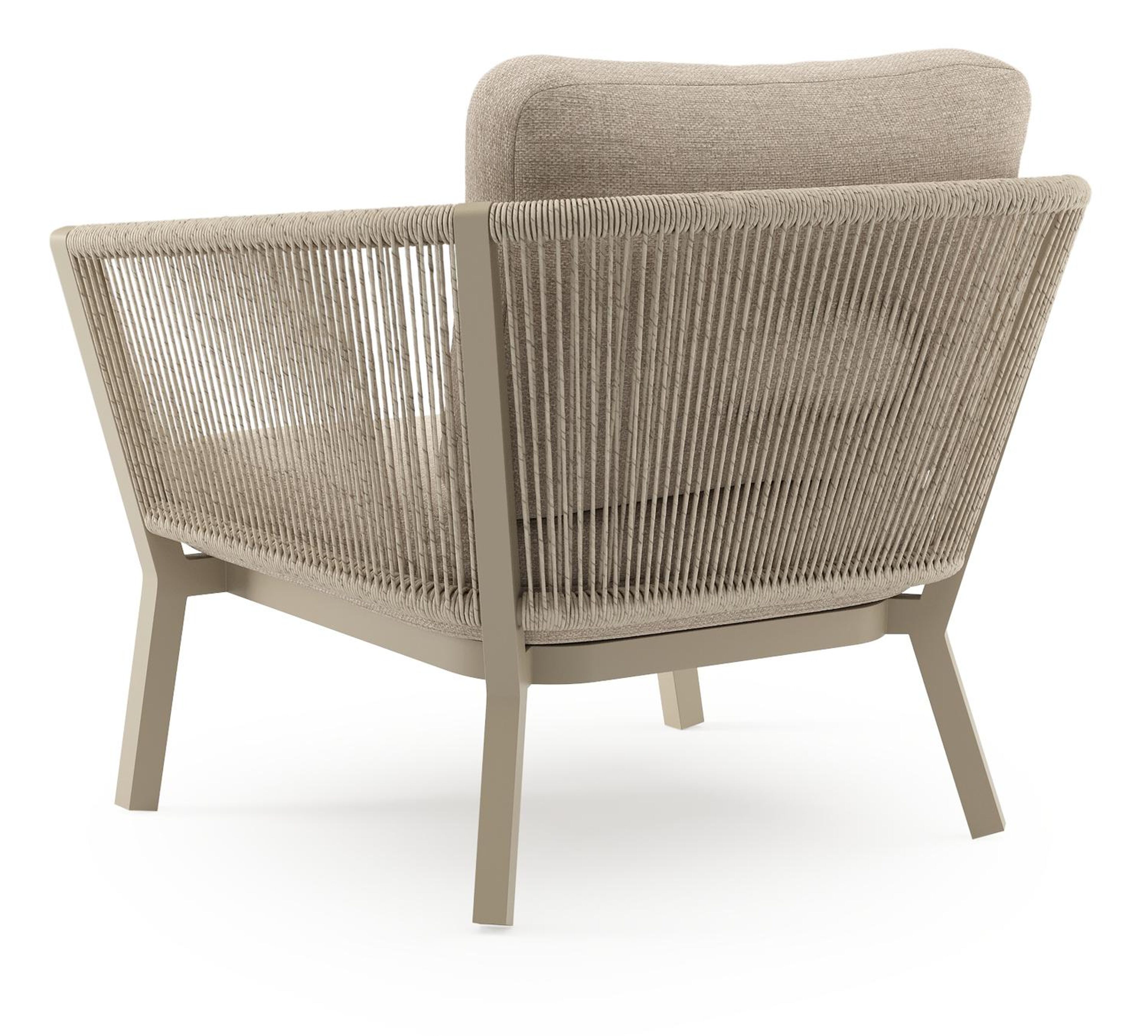 Cordoba loungestoel in beige aluminium en beige verticaal geweven ronde rope met rustic weather+ softtouch kussen