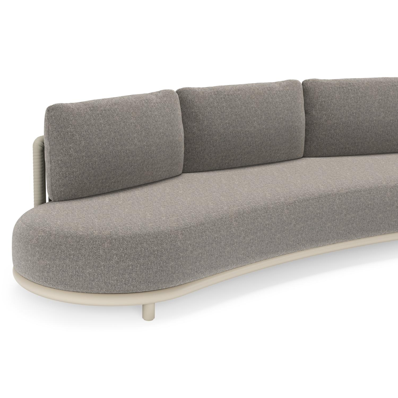 Lomano loungebank in beige aluminium en beige verticaal geweven luxe vlakke rope met Chartres Drizzle all weather sunbrella® luxe
