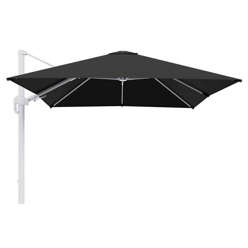 Rufina zweefparasol tiltfunctie in wit aluminium en parasoldoek in All Weather Sunbrella® Luxe Natte Sooty  - L1 300 x L2 300 cm (zonder voet)