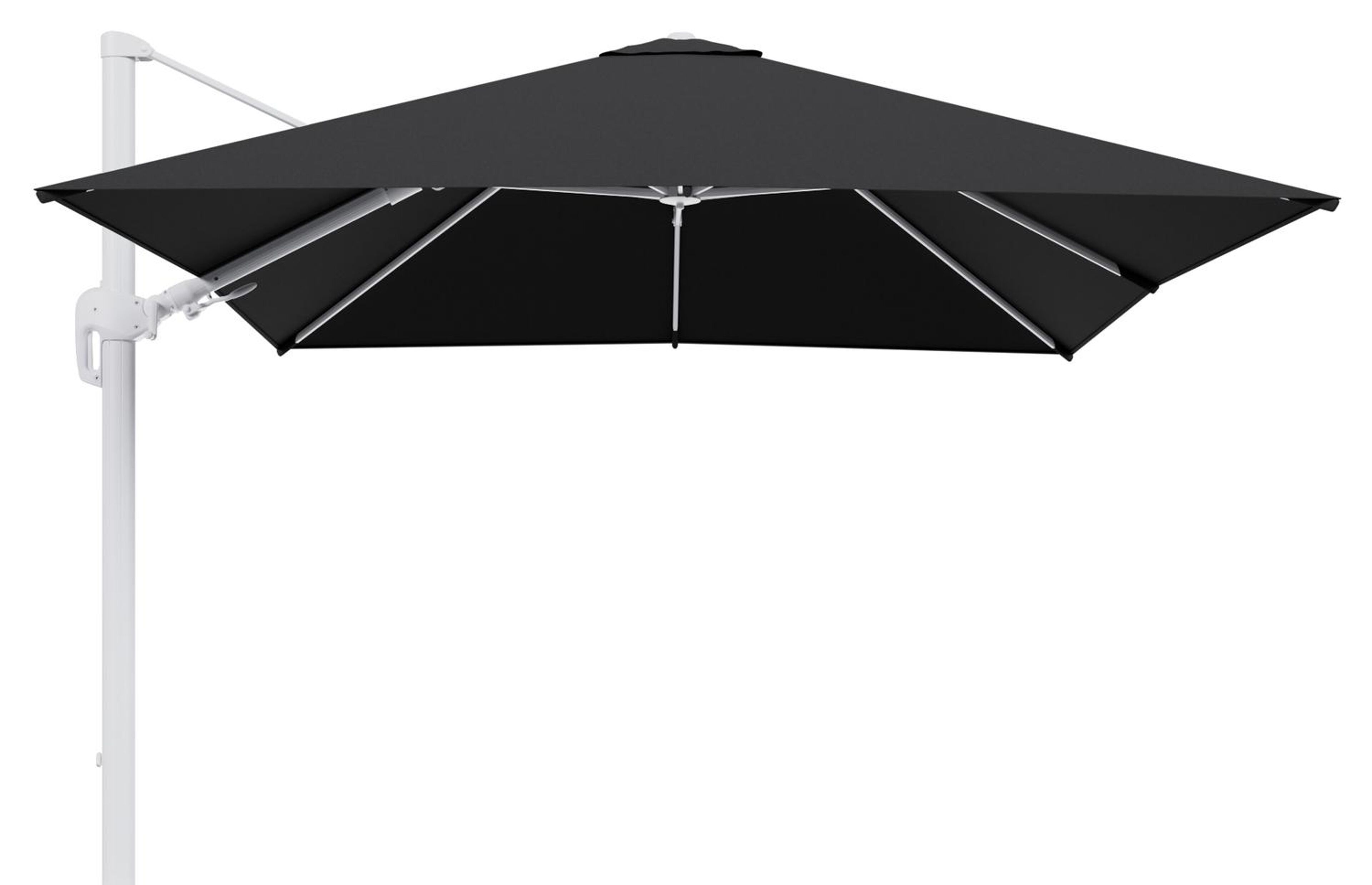 Rufina zweefparasol tiltfunctie in wit aluminium en parasoldoek in All Weather Sunbrella® Luxe Natte Sooty  - L1 300 x L2 300 cm (zonder voet) (zonder voet)