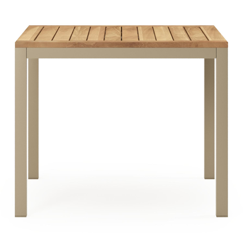 Feltro tuintafel vierkant in beige aluminium en teak Natural Finish - L 92 x B 92 x H 73 cm
