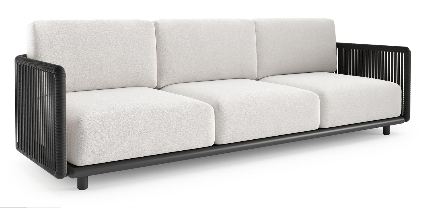 Canapé de jardin Organo en aluminium noir et corde luxe plate tissée verticalement noir et coussin en all weather Solica soul optik