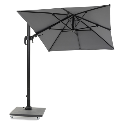 Avola zweefparasol met tiltfunctie in zwart aluminium met grijs polyester parasoldoek - L1: 300 x L2: 300 cm (met voet)
