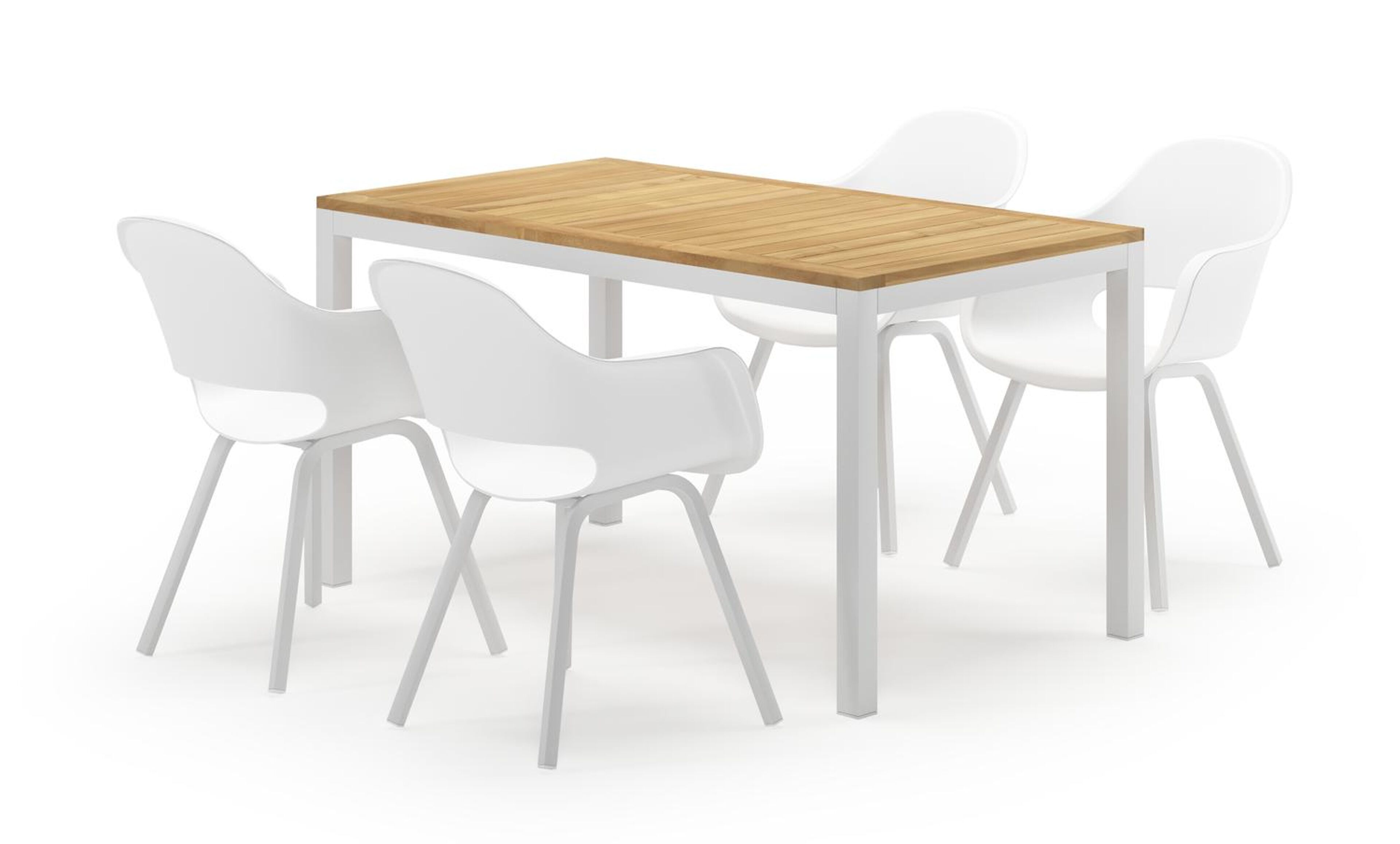 Feltro rechthoekige tuinset in wit aluminium en teak natural finish met 4 Artena tuinstoelen
