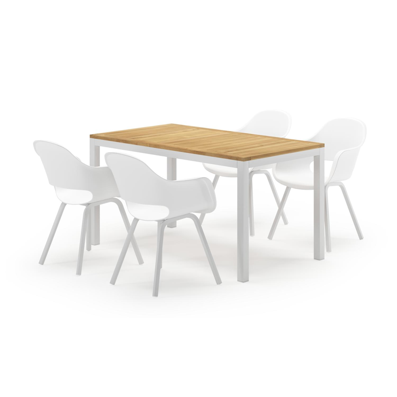 Feltro rechthoekige tuinset in wit aluminium en teak natural finish met 4 Artena tuinstoelen