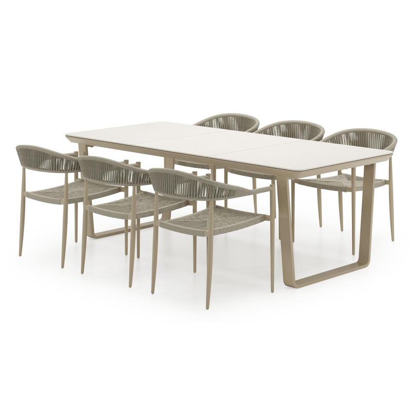 Alora tuinset in beige aluminium en beige sintered stone met 6 Guarda tuinstoelen