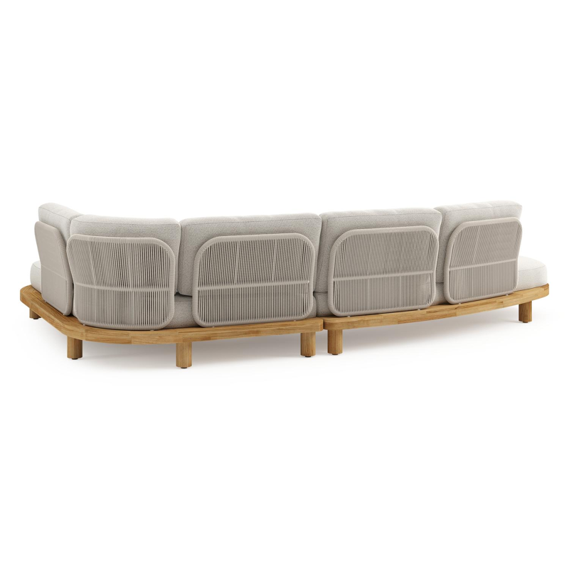 Donato loungehoek in teak en beige verticaal geweven ronde rope met all weather solica Firenze Natural kussen