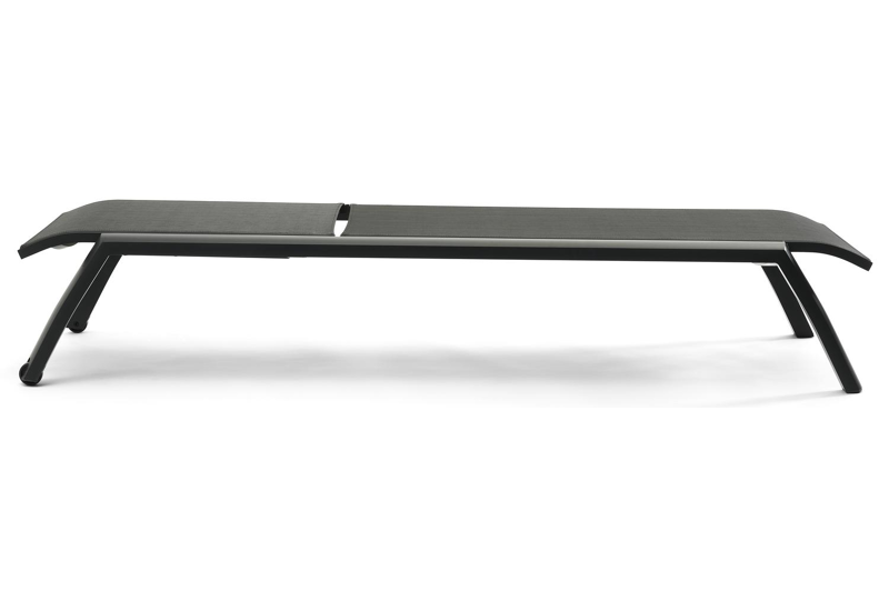Set van 2 verstelbare Bari ligbedden in zwart aluminium en zwart textileen