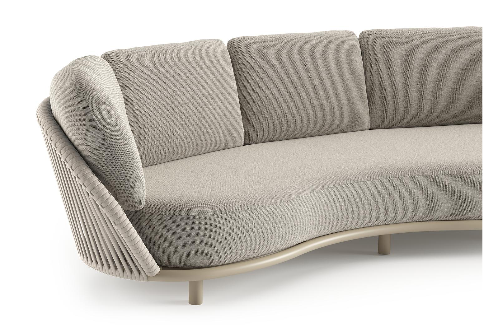 Lupino loungeset in beige aluminium en beige verticaal geweven luxe vlakke brede rope met firenze sand all weather solica kussen