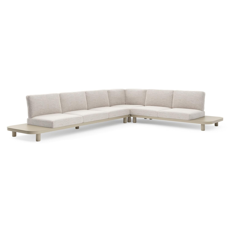Salon de jardin d'angle Donato en aluminium beige et coussins en all weather sunbrella® luxe tundra sand