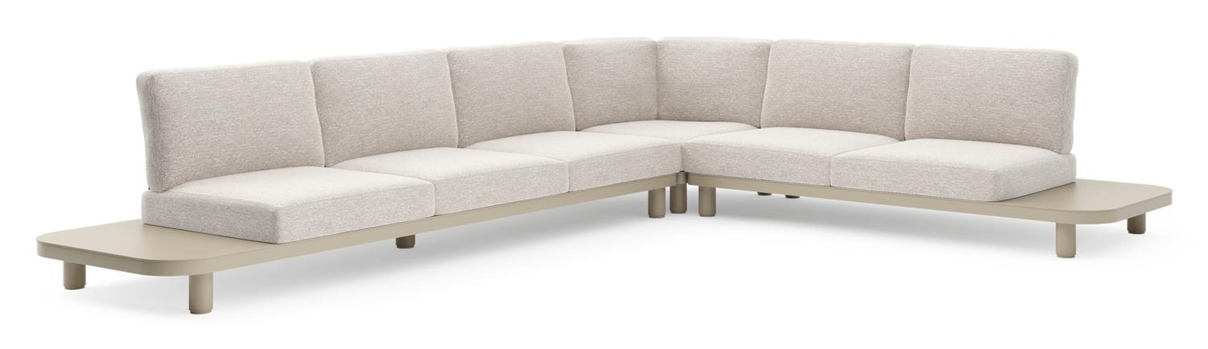 Salon de jardin d'angle Donato en aluminium beige et coussins en all weather sunbrella® luxe tundra sand