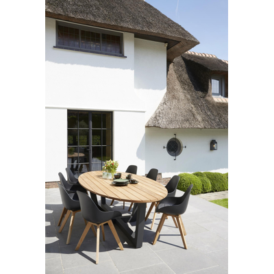 Borato tuintafel in zwart aluminium met tafelblad in teak - L 280 x B 135 cm