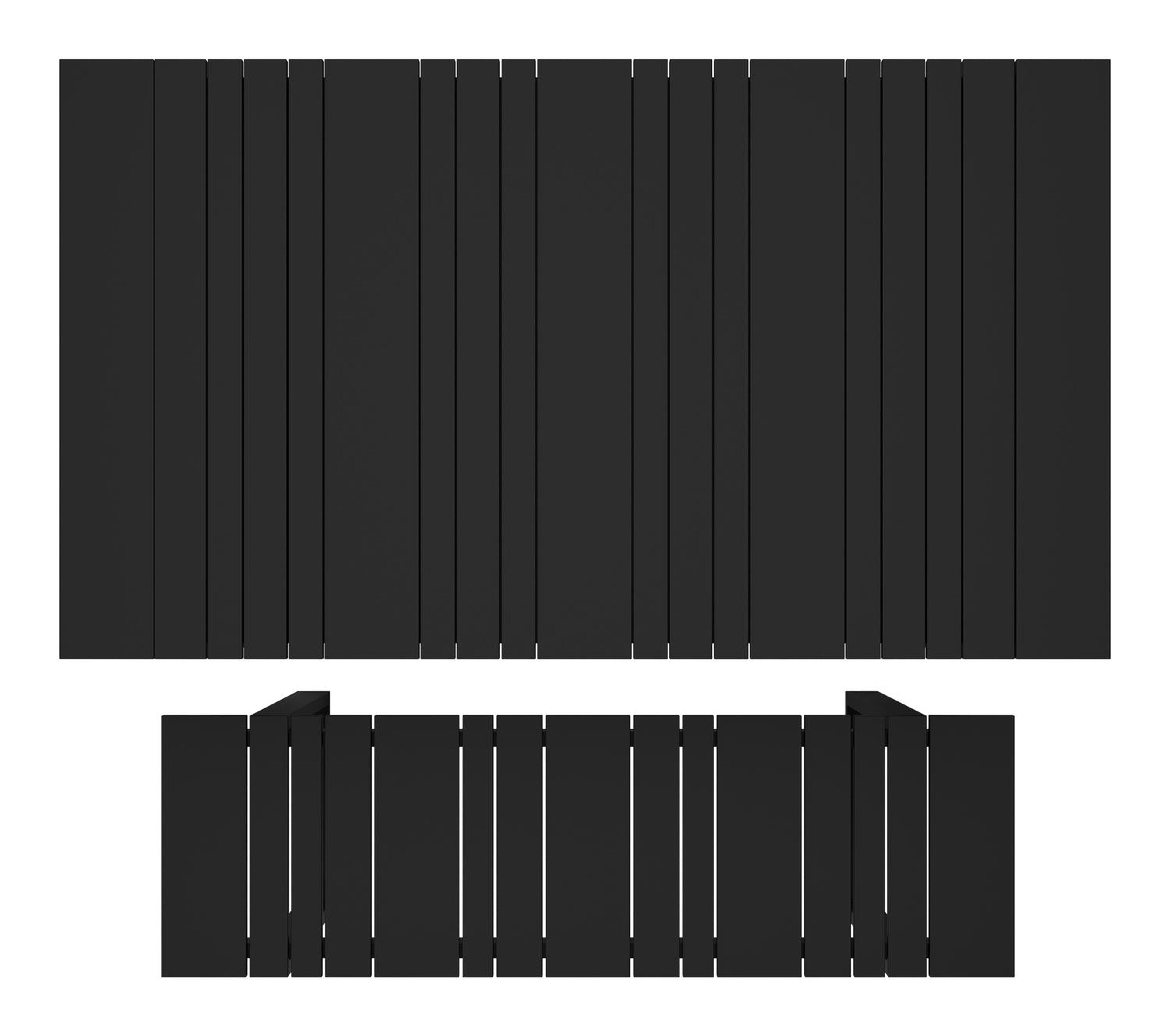 Table basse et banc Merida en noir aluminium et noir - Lg. 123 x Lrg. 70 x Haut. 70 cm