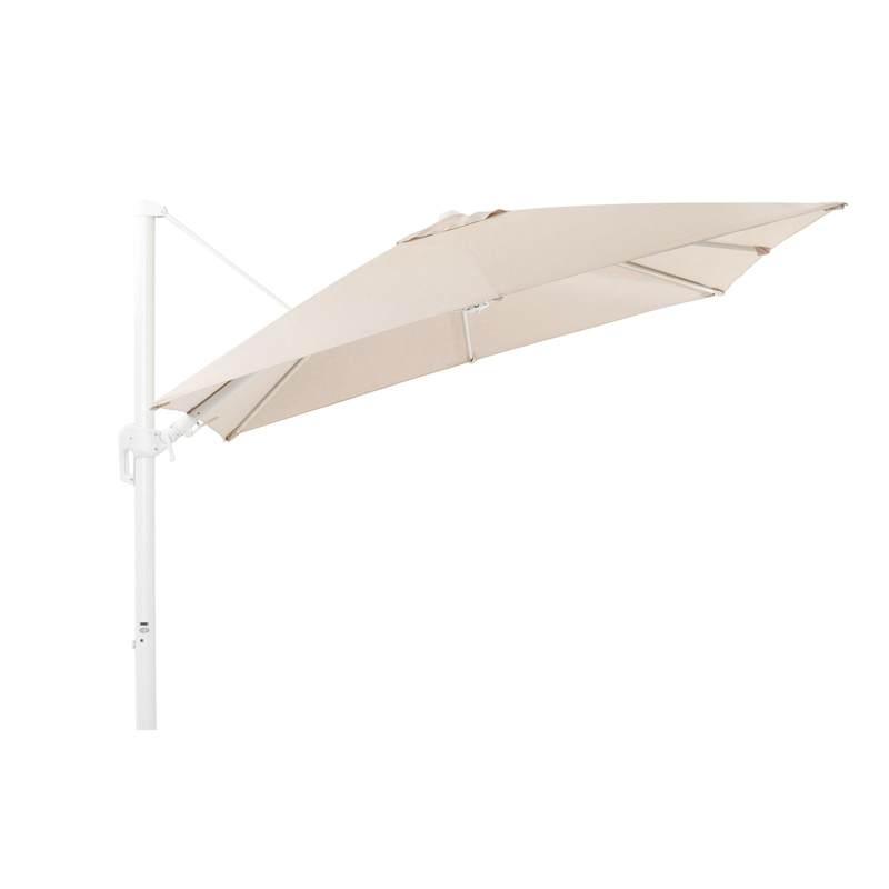 Rufina zweefparasol met tiltfunctie in wit aluminium met beige all weather sunbrella® premium parasoldoek - L1 300 x L2 300 cm (zonder voet)