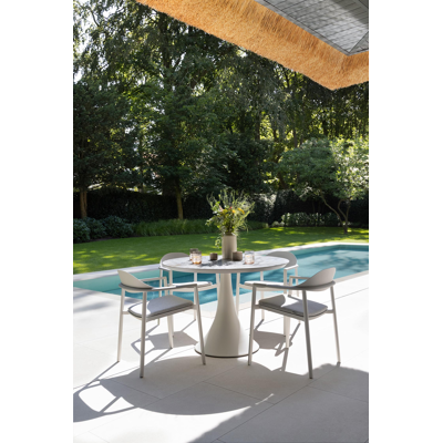 Table de jardin Fano en aluminium blanc et céramique pleine calacatta luxe - Dia. 110 x H 75 cm