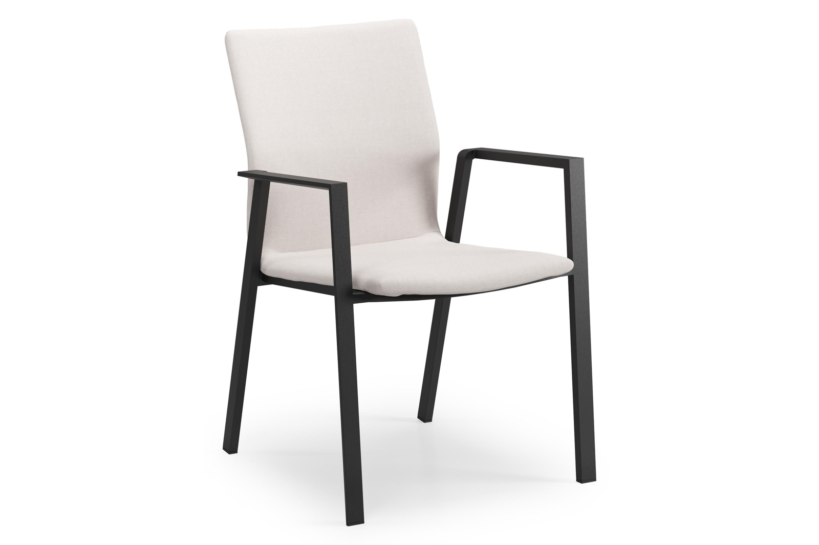 Chaise de jardin Madura en aluminium noir et textilène confort beige