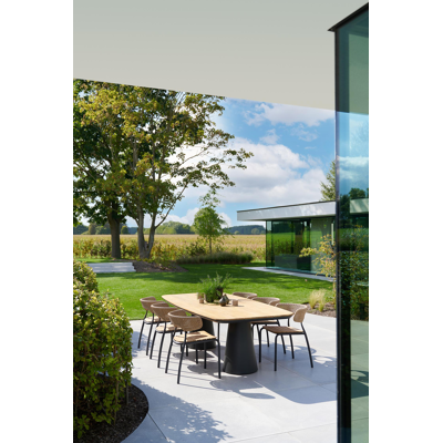 Table de jardin Donato en aluminium noir et teck - Lg 255 x Larg. 115 x H 75 cm