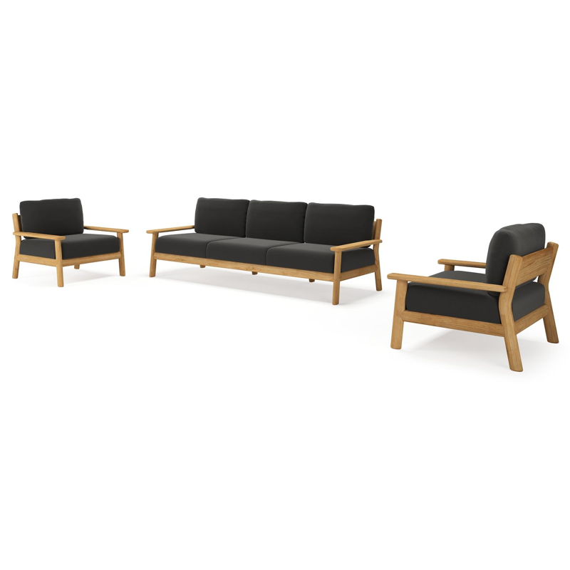 Amaro loungeset in teak met natte sooty all weather sunbrella® luxe kussen