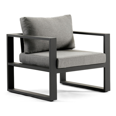 Livo loungestoel 1-zit in zwart aluminium met grijs weather+ softtouch kussen