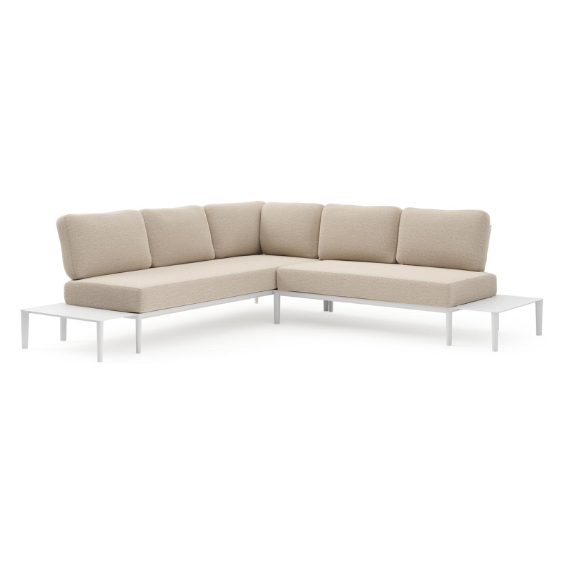 Salon de jardin d'angle Tolosa en aluminium blanc et coussins en weather+ softtouch rustic