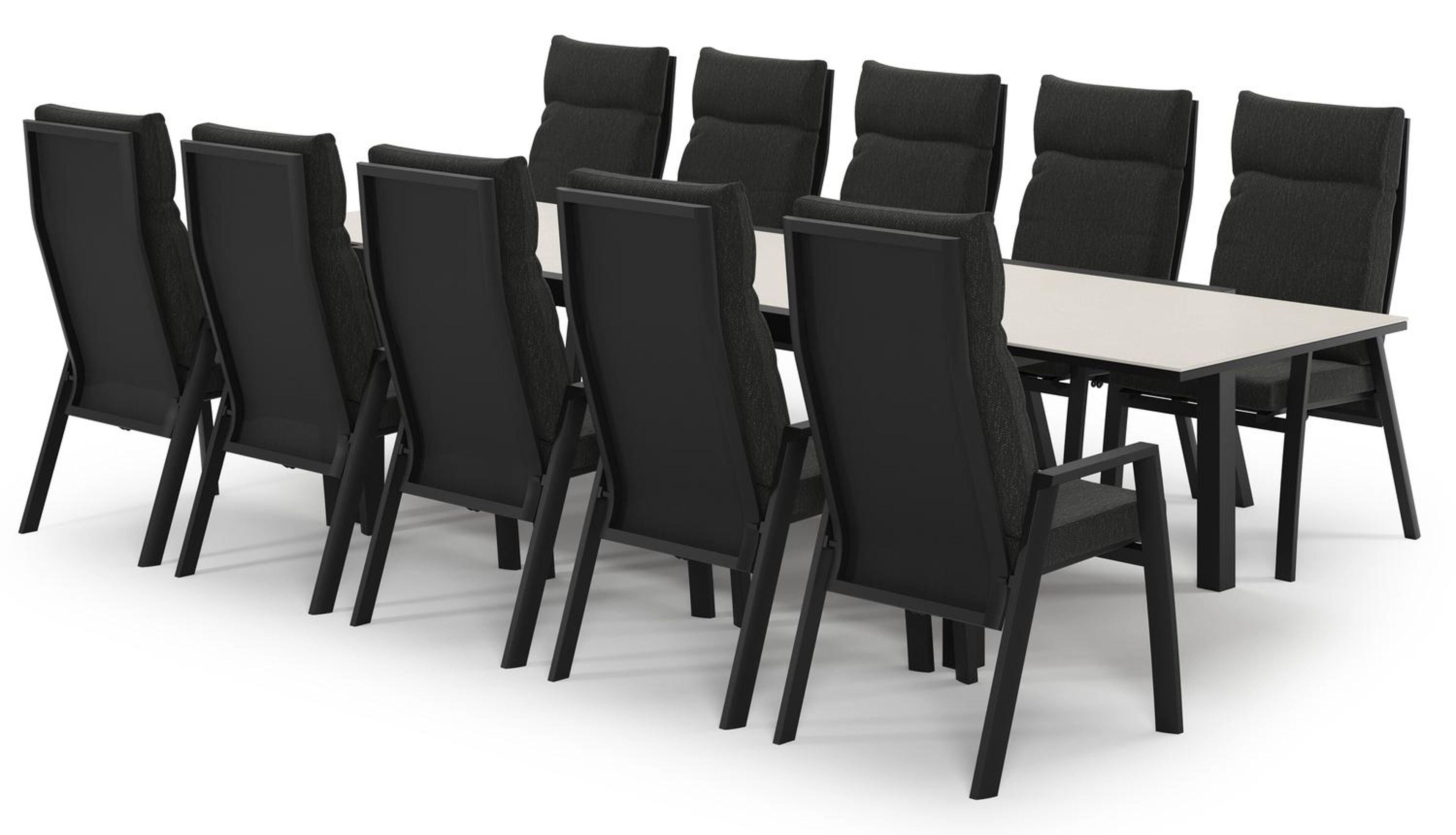 Ensemble de jardin Calobra extensible en aluminium noir et sintered stone crema minerale avec 10 chaises de jardin Leon