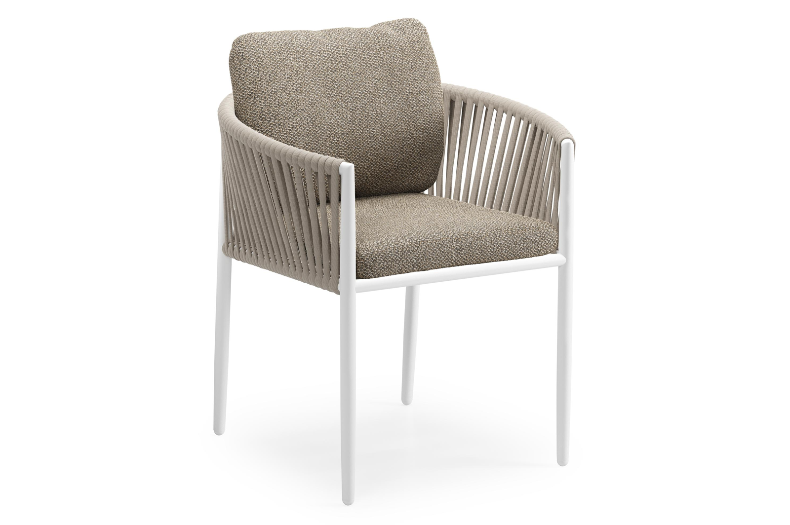 Chaise de jardin Organo en aluminium blanc et corde luxe plate tissée verticalement beige avec coussin en All Weather Cosytica Madagascar Burch