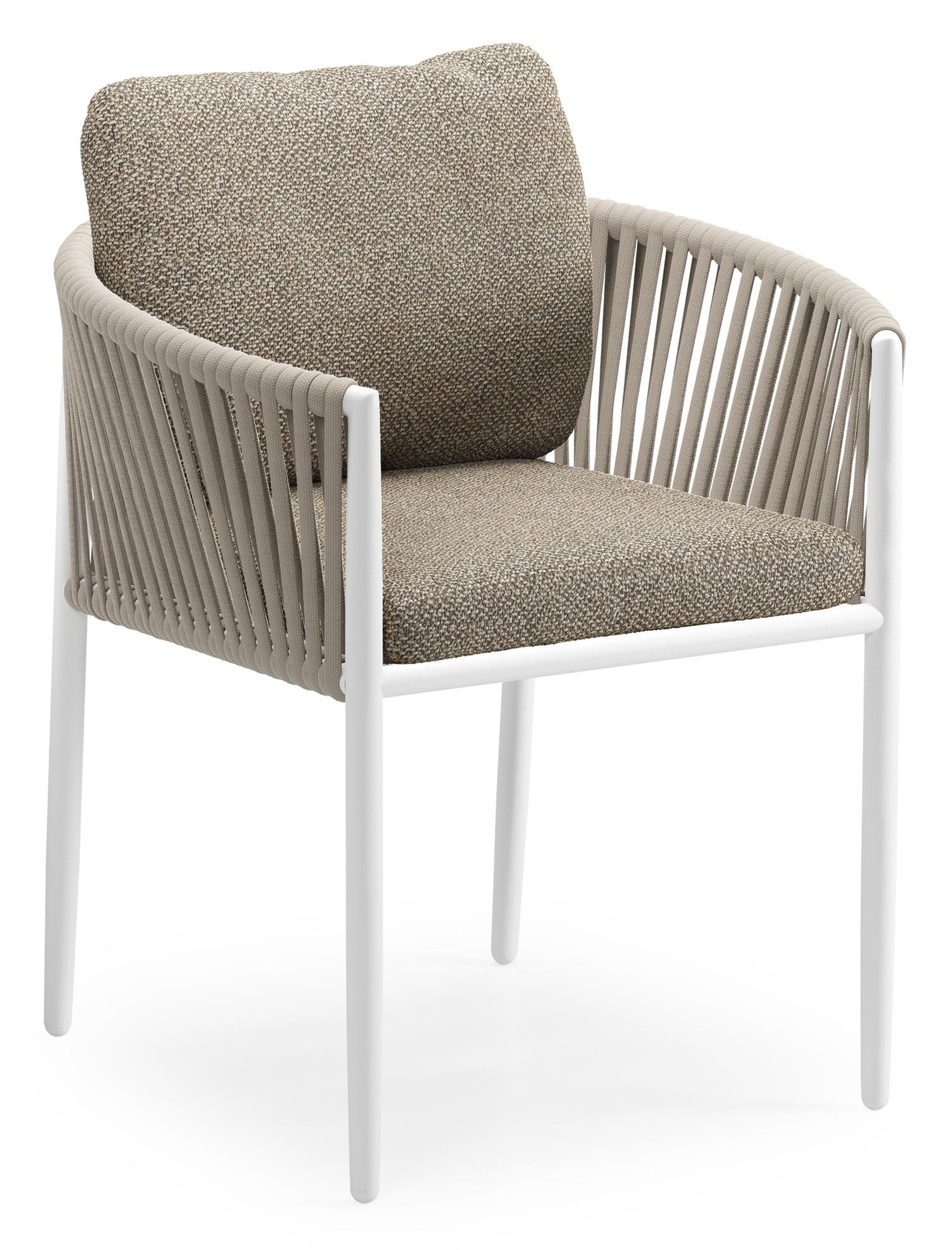 Organo tuinstoel in wit aluminium en beige verticaal geweven luxe vlakke rope met zitkussen in All Weather Cosytica Madagascar Burch