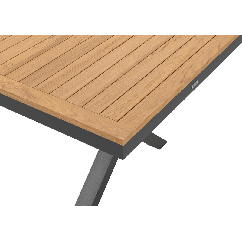 Reza rechthoekige tuinset in zwart aluminium en teak natural finish met 10 Zamora tuinstoelen