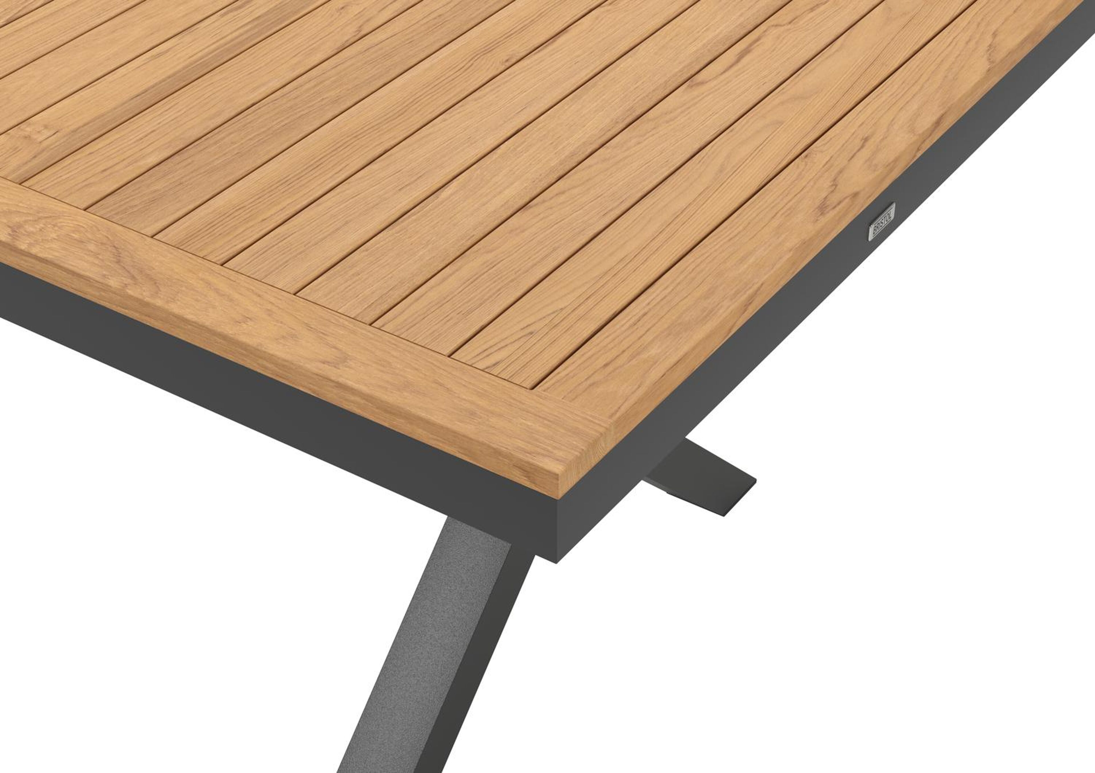 Reza rechthoekige tuinset in zwart aluminium en teak natural finish met 10 Zamora tuinstoelen