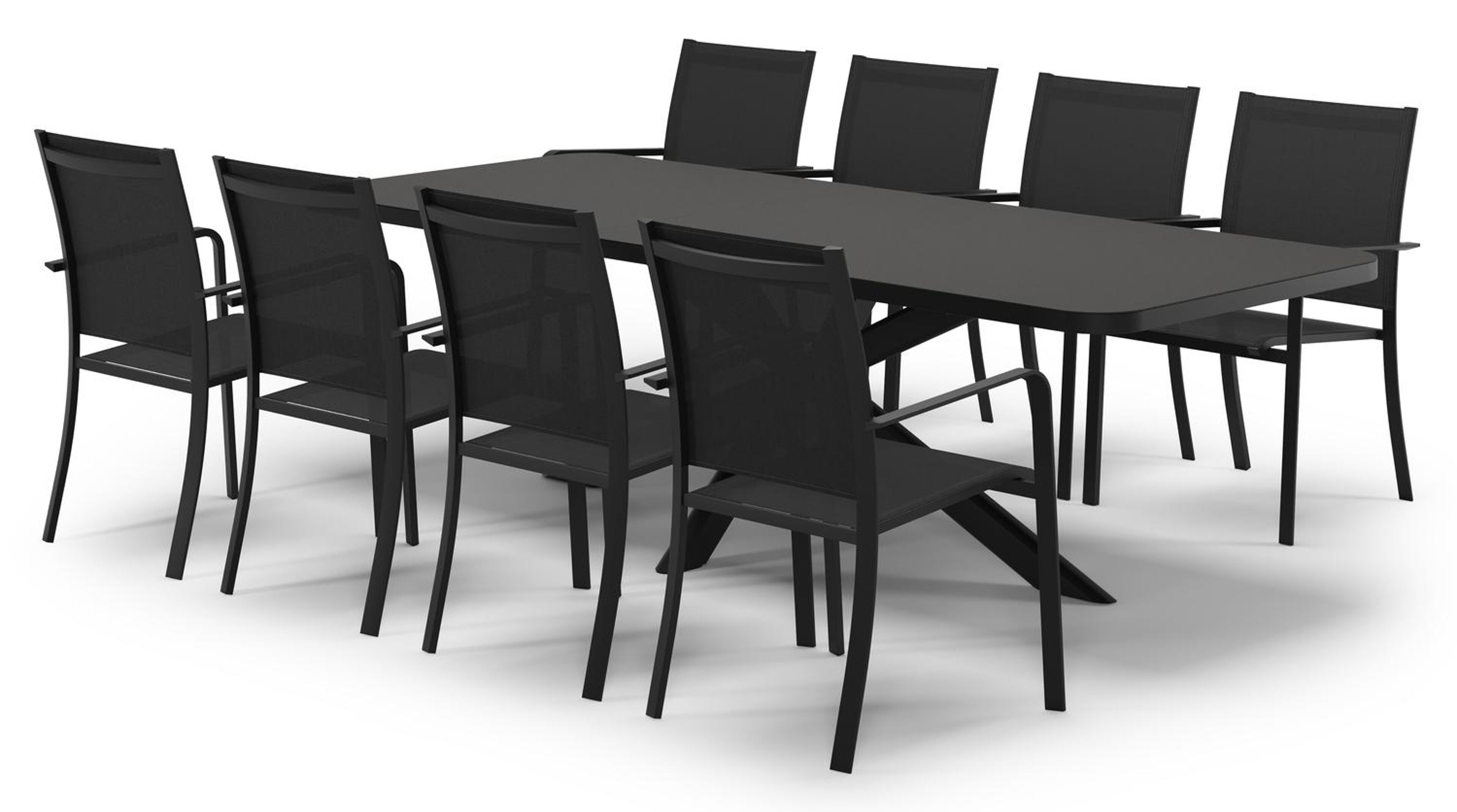 Estella verlengbare tuinset rechthoekig in zwart aluminium en sintered stone Notte minerale met 8 Calobra tuinstoelen