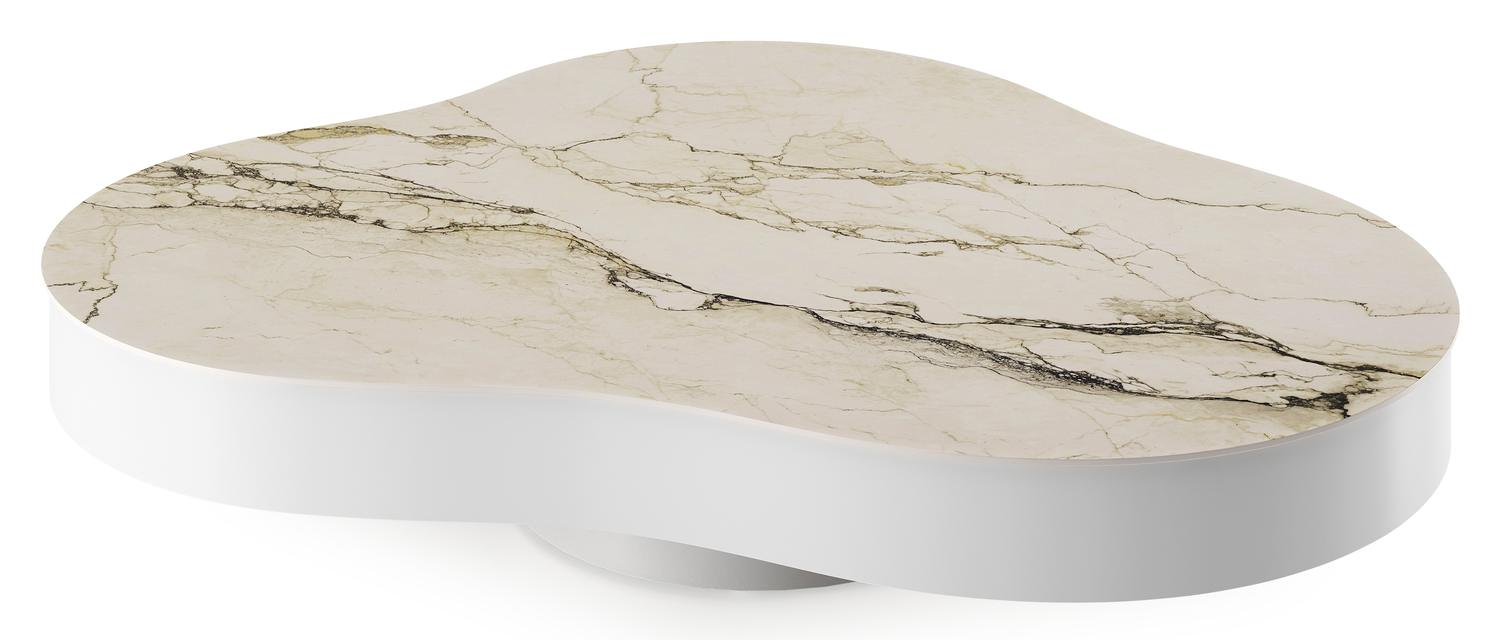 Table de basse Lomano en aluminium blanc et céramique pleine Colorado Dunes - Lg. 131 x Lrg. 108 x Haut. 8 cm