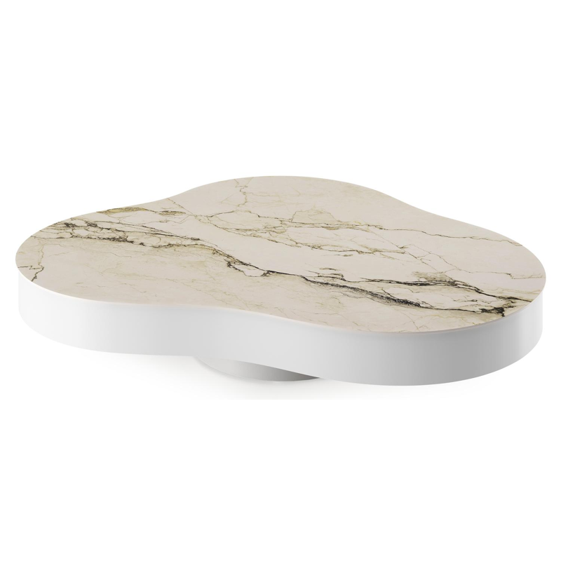 Table de basse Lomano en aluminium blanc et céramique pleine Colorado Dunes - Lg. 131 x Lrg. 108 x Haut. 8 cm