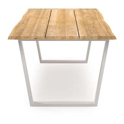 Table de jardin Pagino en aluminium blanc et teck - Lg 300 x Larg. 112 x H 75,5 cm