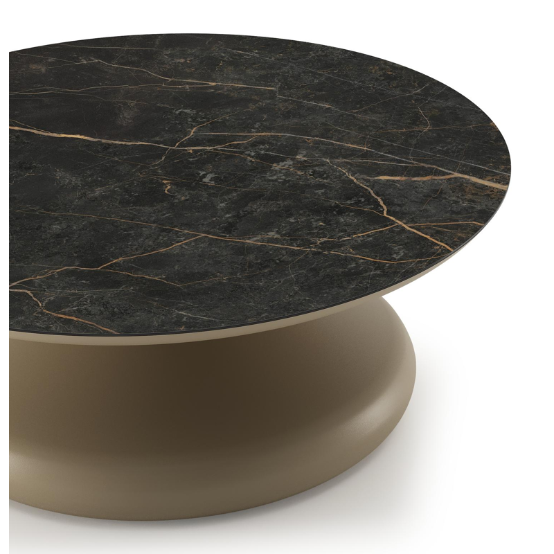 Bomero loungetafel rond in beige aluminium en volkeramiek Black Obsession - Dia. 84 x H 32.2 cm