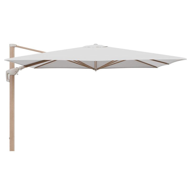Parasol pendant Minore avec fonction tilt en aluminium aspect de bois et toile de parasol All Weather Solica Soul Optik - Lg.1 280 Lg.2 370 cm (sans pied de parasol)
