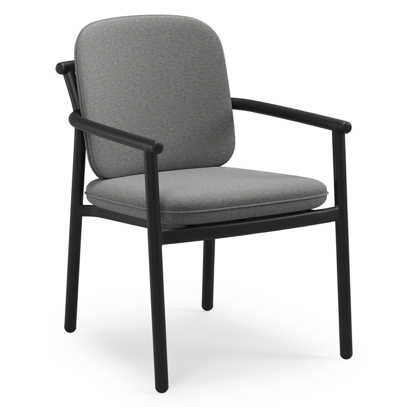 Bono stapelbare tuinstoel in zwart aluminium met stoelkussen in All Weather Sunbrella® Luxe Heritage Slate