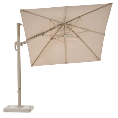 Rufina zweefparasol met tiltfunctie in beige aluminium en beige Sunbrella® Premium parasoldoek - L1 250 x L2 350 cm met Lapido XL parasolvoet 160 kg
