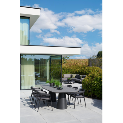 Table de jardin Donato en aluminium noir et céramique pleine aspen grey - Lg 255 x Larg. 115 x H 74 cm