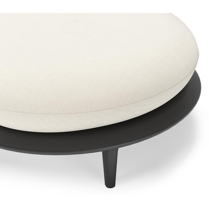 Bomero poef in zwart aluminium met natte white all weather sunbrella® luxe kussen