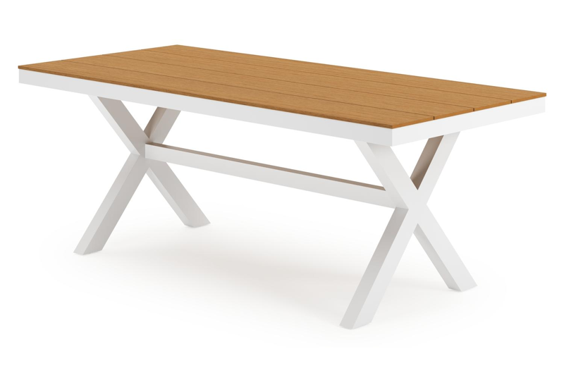 Bahia tuinset in wit aluminium en polywood tafelblad met 6 stapelbare Bahia tuinstoelen