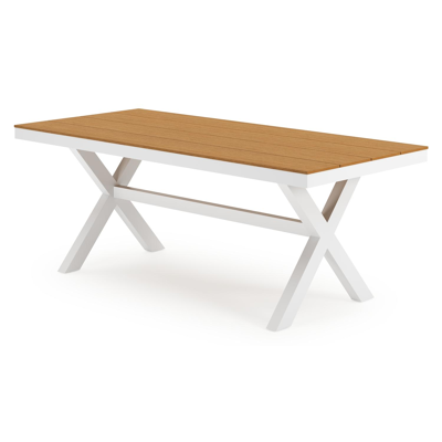 Bahia tuinset in wit aluminium en polywood tafelblad met 6 stapelbare Bahia tuinstoelen