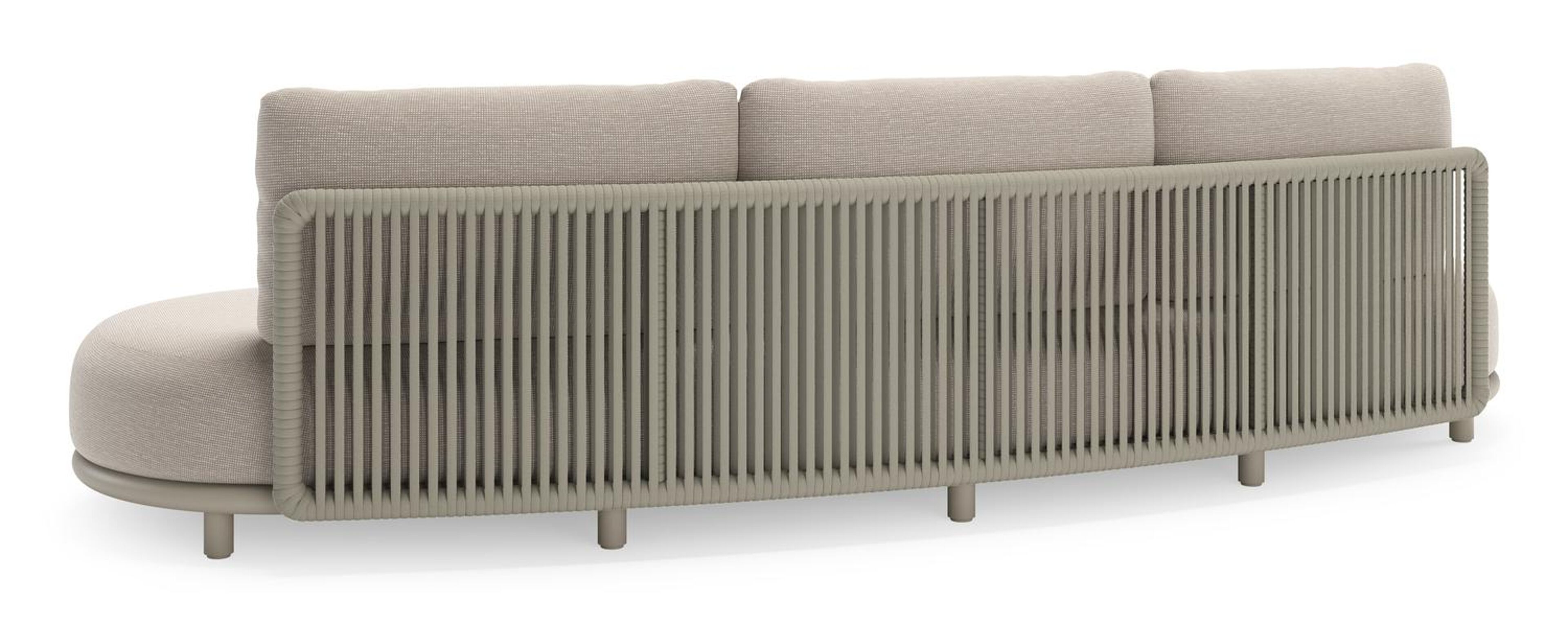 CanapÃ© de jardin Lomano en aluminium beige et corde luxe plate tissÃ©e verticalement beige et coussins en all weather sunbrellaÂ® luxe Slow Farafra