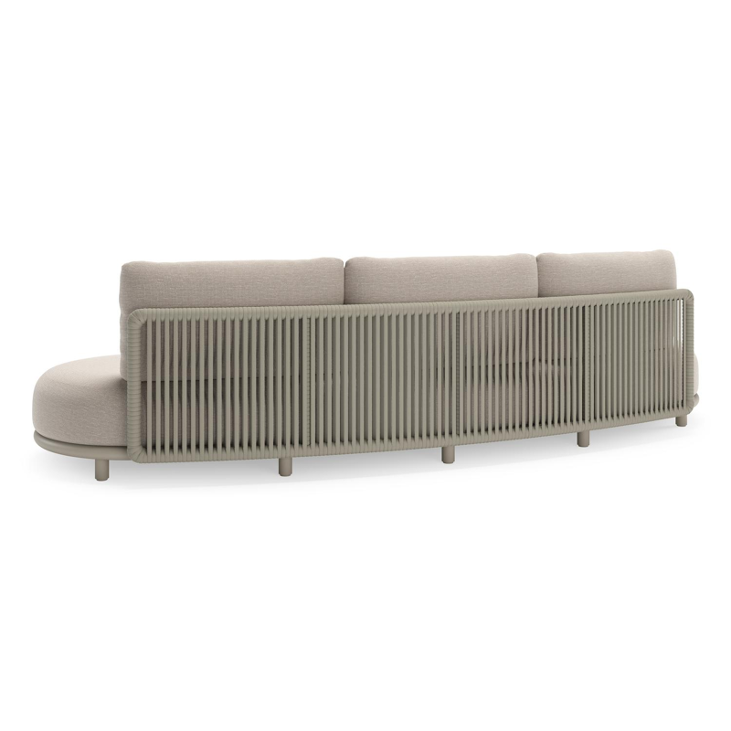 Lomano loungebank in beige aluminium en beige verticaal geweven luxe vlakke rope met Slow Farafra all weather sunbrella® luxe